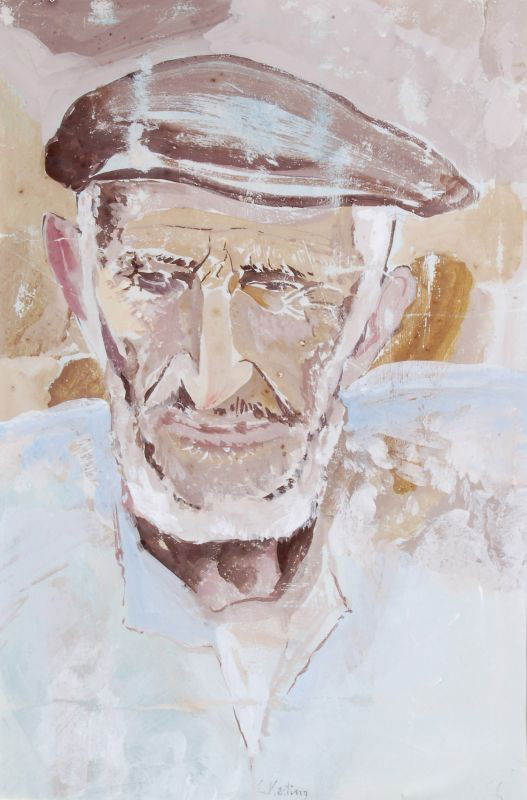 Edmund Kesting, Dalmatinischer Fischer. Wohl 1932.: Edmund Kesting, Dalmatinischer Fischer. Wohl 1932. Mixed media auf festem Papier. Monogrammiert "EK" u.re., signiert "E. Kesting" u.Mi. Verso in Kugelschreiber von fremder Hand nummeriert "53". Im Pas