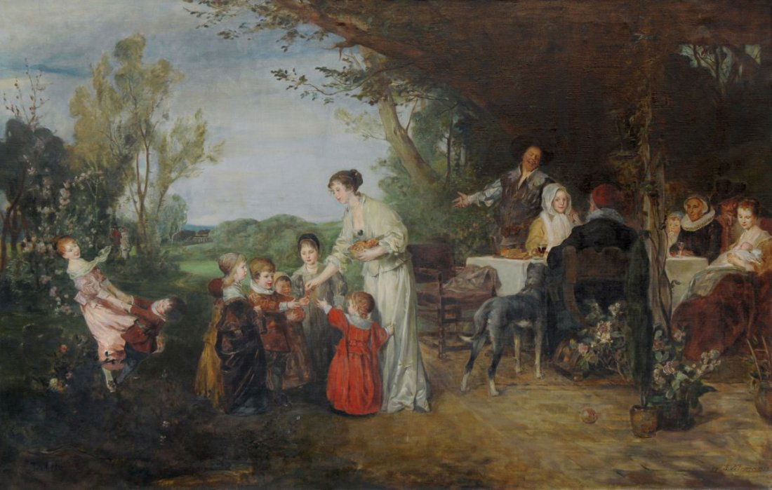 Friedrich August von Kaulbach (Kopie von Edmund Kör: Friedrich August von Kaulbach (Kopie von Edmund Körner) "Ein Maientag". 1879/ 1923. Oil on canvas. Signiert u.re. "cop. E. Körner" und datiert "1923", bezeichnet u.li. "Fritz A. Kaulbach". Verso mit