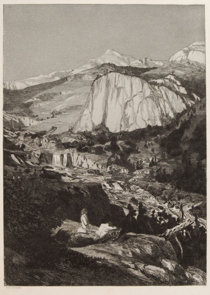 Max Klinger "Mondnacht". 1881.: Max Klinger "Mondnacht". 1881. Aquatint etching auf China, auf Kupferdruckpapier aufgewalzt. In der Platte typographisch signiert "Max Klinger" u.re. und nummeriert "IV" u.re. Auf dem Untersatzpapier