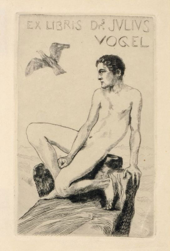 Max Klinger "Träume" / "Fantasie und Künstlerkind": Max Klinger "Träume" / "Fantasie und Künstlerkind" / "Ex Libris Dr. Julius Vogel". 1881 - 1884. Etching. "Träume" in der Platte u.re. typographisch signiert "Max Klinger". Blatt 3 aus Opus VIII "Ei
