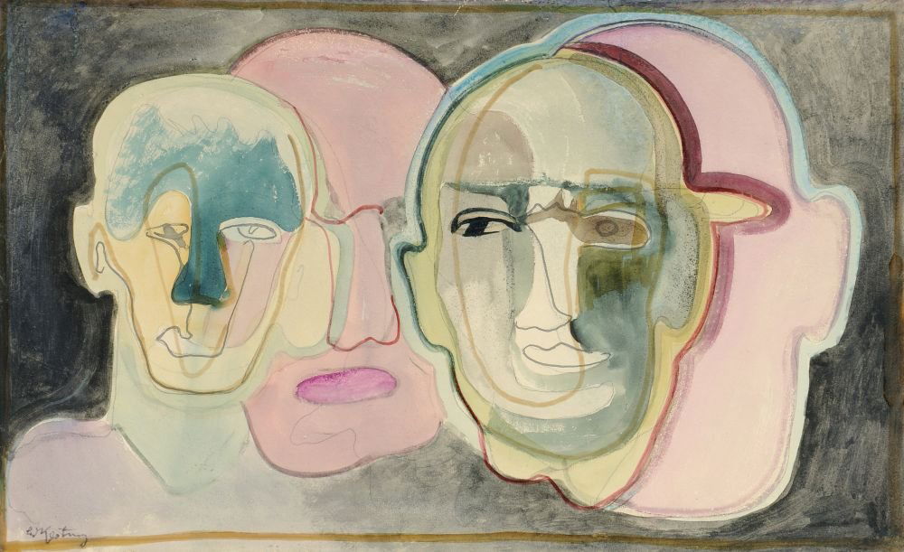 Edmund Kesting, Doppelportrait. Um 1950/ 1955.: Edmund Kesting, Doppelportrait. Um 1950/ 1955. Mixed media. U.li. signiert "EdKesting". In einer schmalen, dunklen Holzleiste gerahmt.Kestings zeichnerische Bildnisse stehen in enger Verbindung zu des