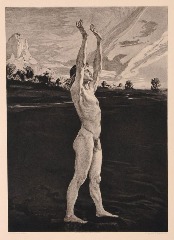 Max Klinger "Und doch". 1888.: Max Klinger "Und doch". 1888. copper printing auf Kupferdruckpapier. In der Platte bezeichnet "Max Klinger" u.re., "Handkupferdruck von O. Felsing, Berlin- Charlottenburg" u. Mi. und "Verlag von Amsle