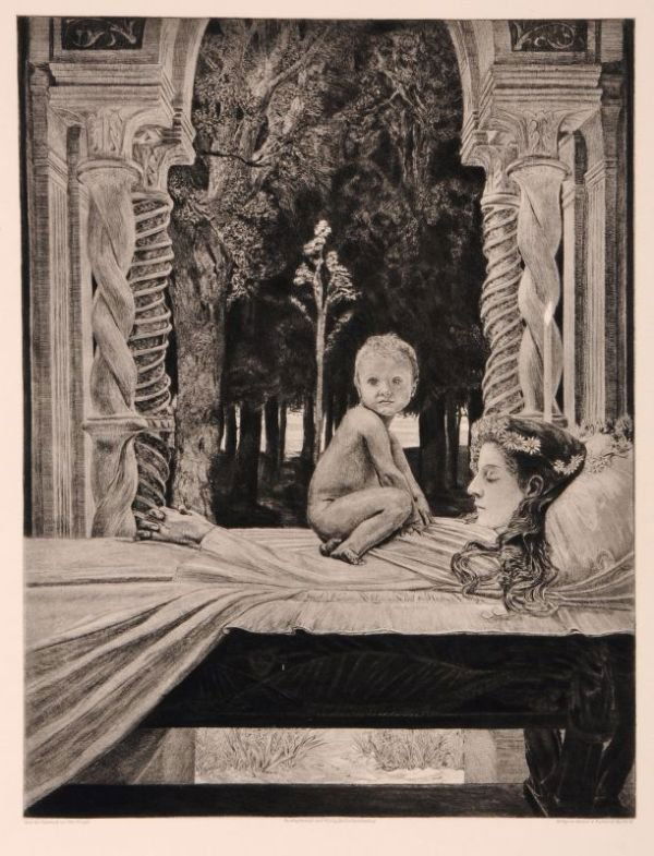 Max Klinger "Tote Mutter". 1889.: Max Klinger "Tote Mutter". 1889. copper printing auf Kupferdruckpapier. In der Platte bezeichnet "Nach der Radierung von Max Klinger" u.li. und "Handkupferdruck von O. Felsing, Berlin-Charlottenburg"