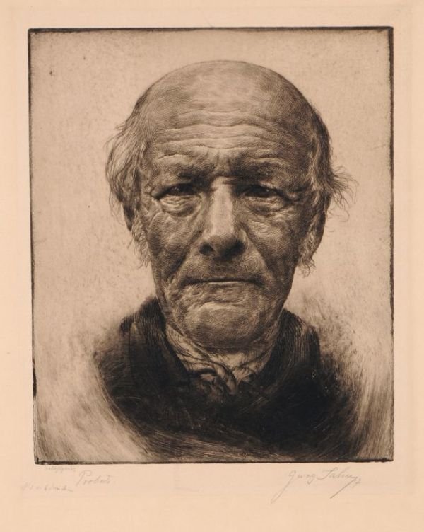 Georg Jahn, Alter Mann / "Emma Horn". 1917 / 1918.: Georg Jahn, Alter Mann / "Emma Horn". 1917 / 1918. Etching auf Papier bzw. Bütten. "Alter Mann" in Blei signiert "Georg Jahn" u.li. sowie datiert. U.li. in Blei bezeichnet "selbstgedr. Probedr., N. 2