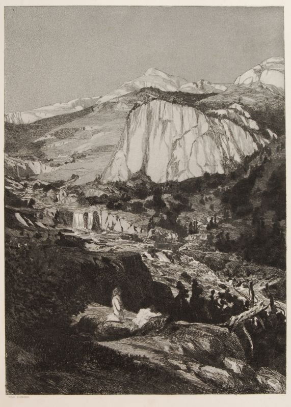 Max Klinger "Mondnacht". 1881.: Max Klinger "Mondnacht". 1881. Aquatint etching auf China, auf Kupferdruckpapier aufgewalzt. In der Platte typographisch signiert "Max Klinger" u.re. und nummeriert "IV" u.re. Auf dem Untersatzpapier