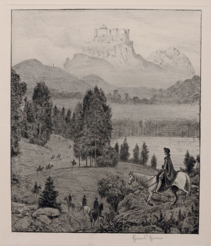 Hans Thoma "Gralsburg"/ "Wundervögel I mit Rigi- Landsc (1 of 2)
