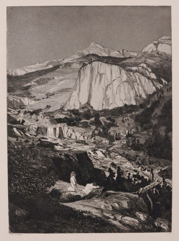 Max Klinger "Mondnacht". Um 1881.: Max Klinger "Mondnacht". Um 1881. Aquatint etching auf China, auf Kupferdruckpapier aufgewalzt. In der Platte typografisch signiert "Max Klinger." u.li. und nummeriert "IV." u.re. Blatt 5 aus dem Zykl