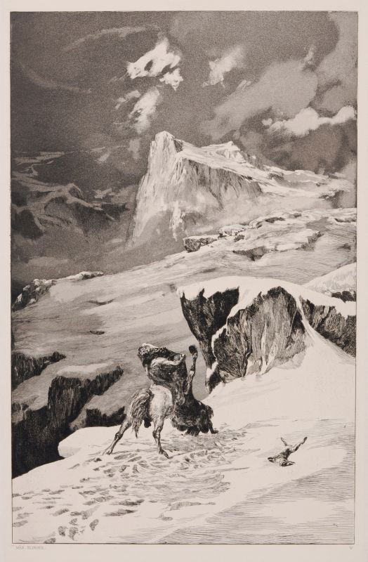 Max Klinger "Kaempfende Centauren". 1881.: Max Klinger "Kaempfende Centauren". 1881. Aquatint etching. In der Platte typographisch signiert "Max Klinger" u.li. und nummeriert "V" u.re. Blatt 4 aus der Folge "Intermezzi, Opus IV".WVZ Singer 55