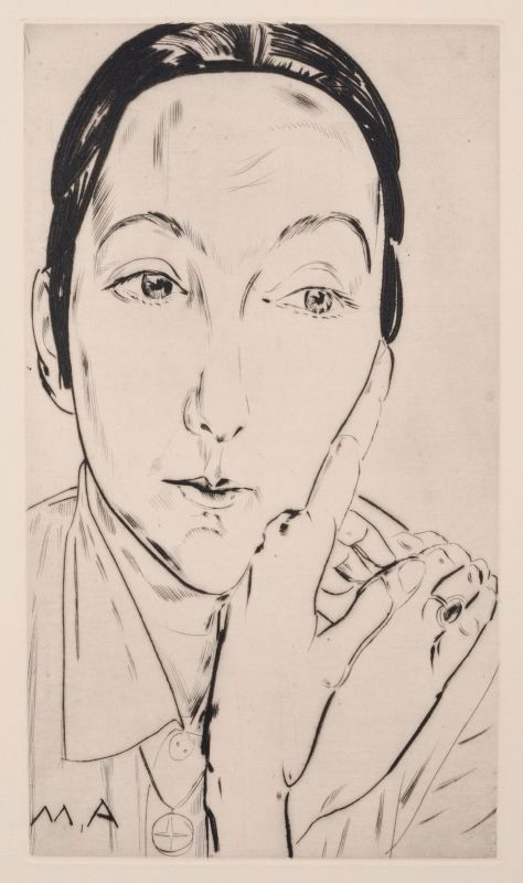 Max Ackermann "Portrait Erika Beilke". 1932.: Max Ackermann "Portrait Erika Beilke". 1932. Etching auf "Hahnemuehle" - Buetten. In der Platte monogrammiert "M.A." u.li. Trockenstempel u.li.Spaeterer Abzug, Edition Galerie Doebele, Ravensburg, 198