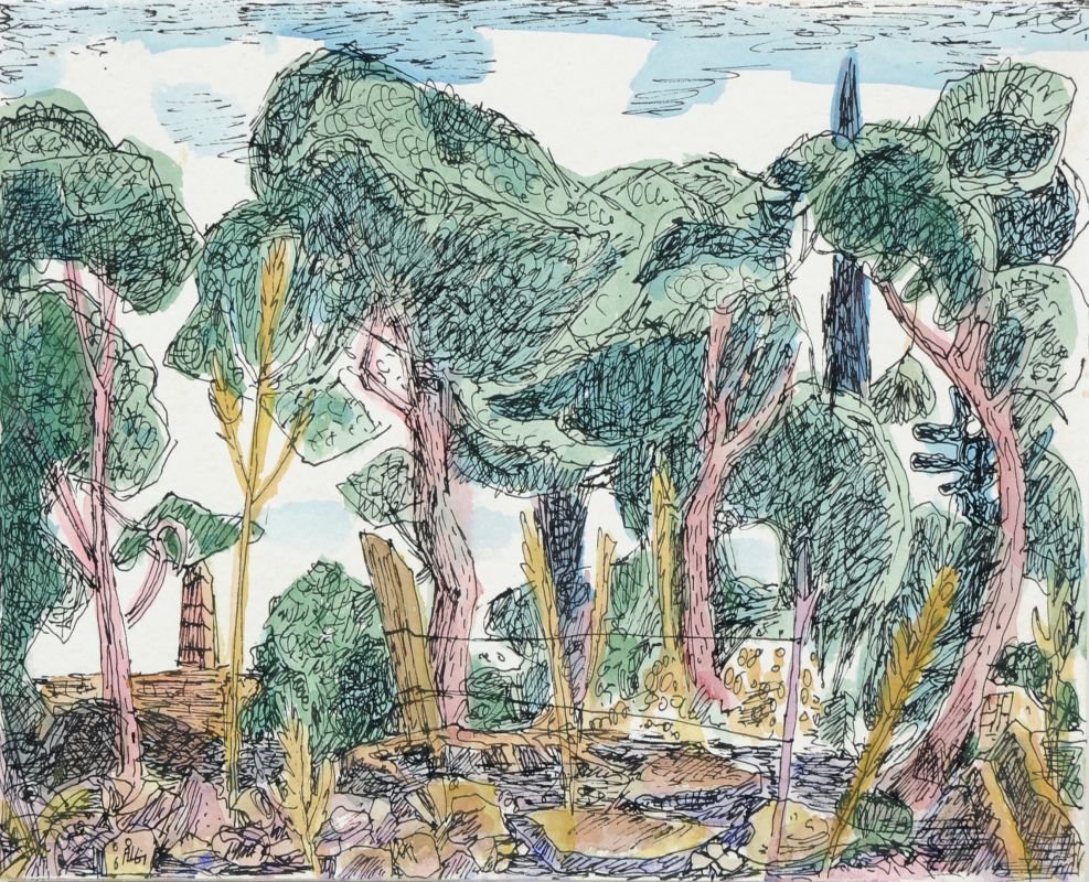 Axel von Leskoschek, Baumbestandene Landschaft. 1961.