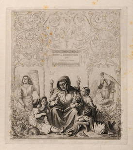 Ludwig Emil Grimm, Titelblatt zu "Kinder- und: Ludwig Emil Grimm, Titelblatt zu "Kinder- und Hausmaerchen g[esammelt] d[urch] d[ie] Brueder Grimm". Um 1810. Etching auf sehr feinem Buetten. In der Platte u.Mi. ligiert monogrammiert "LG inv. fec".
