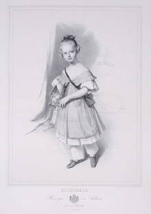 Christian Friedrich Sprinck "Elisabeth. Herzogin von: Christian Friedrich Sprinck "Elisabeth. Herzogin von Sachsen". Um 1837. Lithograph nach einem Gemaelde von C. Vogel auf China, auf Buetten aufgewalzt. Unterhalb der Darstellung re. in Titelplatte sign