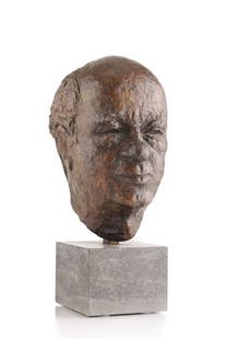 Karl Schubert (zugeschr.), Portraitbueste Bruno Taut: Karl Schubert (zugeschr.), Portraitbueste Bruno Taut (?). No date. Bronze, gegossen, braun patiniert. Unsigniert. Rueckseitig auf der Stuetzstrebe mit dem Giessereistempel der Giesserei Noack, Berlin
