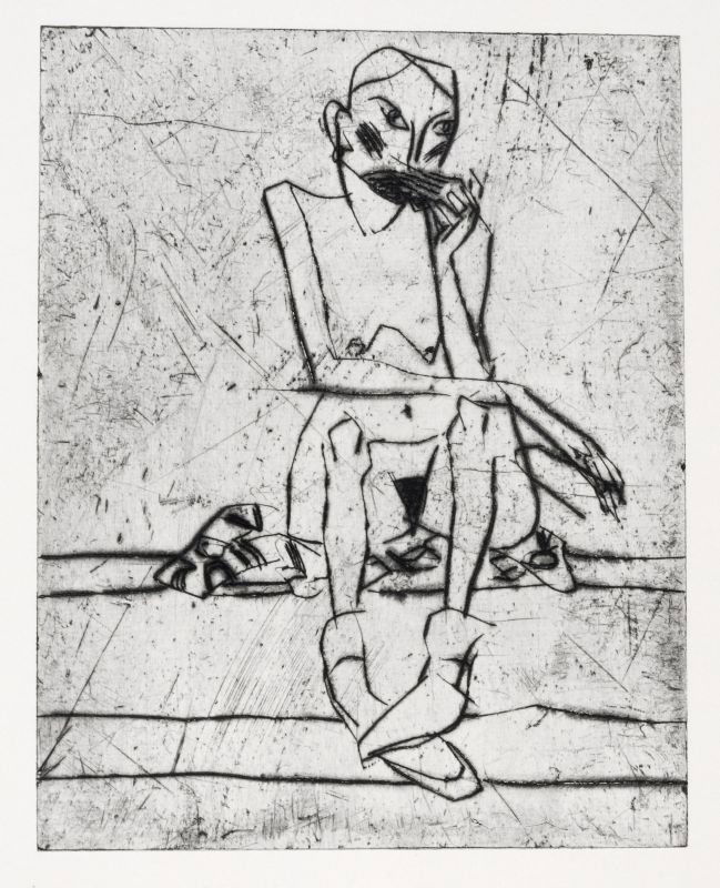 Hans Scheib, Zwei Frauen / Sitzender Akt. 1983 / 1984.: Hans Scheib, Zwei Frauen / Sitzender Akt. 1983 / 1984. Etching mit Tonplatte auf Maschinenbuetten. Beide Arbeiten in Blei signiert "Scheib" und datiert u.re., Zwei Frauen o.re. nummeriert "1/1". size: