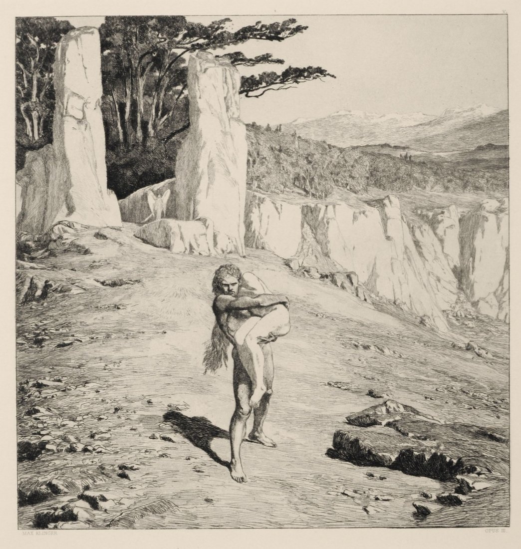 Max Klinger "Adam". 1898.: Max Klinger "Adam". 1898. Etching und Aquatinta auf gelblichem Kupferdruckpapier. In der Platte typographisch signiert "MAX KLINGER" u.li., bezeichnet "OPUS III" u.re. und nummeriert o.re. Blatt 5 der