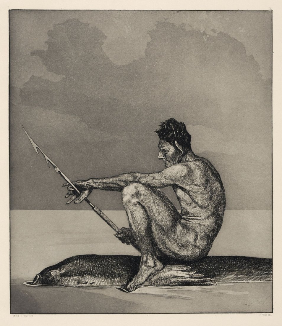 Max Klinger "Zweite Zukunft". 1898.: Max Klinger "Zweite Zukunft". 1898. Etching und Aquatinta auf gelblichem Kupferdruckpapier. In der Platte typographisch signiert "MAX KLINGER" u.li., bezeichnet "OPUS III" u.re. und nummeriert o.re. B