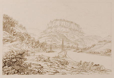 Christian Friedrich Sprinck "Stadt und Festung: Christian Friedrich Sprinck "Stadt und Festung Koenigstein von der Morgenseite". Um 1810/ 1820. Etching in Braun. Unsigniert. Verso in blauem Farbstift von fremder Hand nummeriert o.li. Abzug vor der