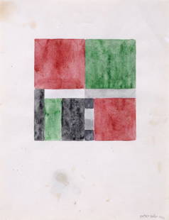 Peter Keler, Komposition mit Quadraten und Rechtecken.: Peter Keler, Komposition mit Quadraten und Rechtecken. 1922. Watercolour beigefarbenem Papier. In Blei signiert "Peter Keler" und datiert u.re. Verso von fremder Hand in Blei nummeriert. Freigestellt