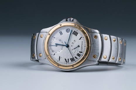 A Caterier Santos Watch w/ Certificate: A Cartier watch, round Santos watch with water resistant to 30 metres, Cartier's limited series of 150th anniversary edition, engraved on back with serial number 0919/1847, accompanied with signedcert