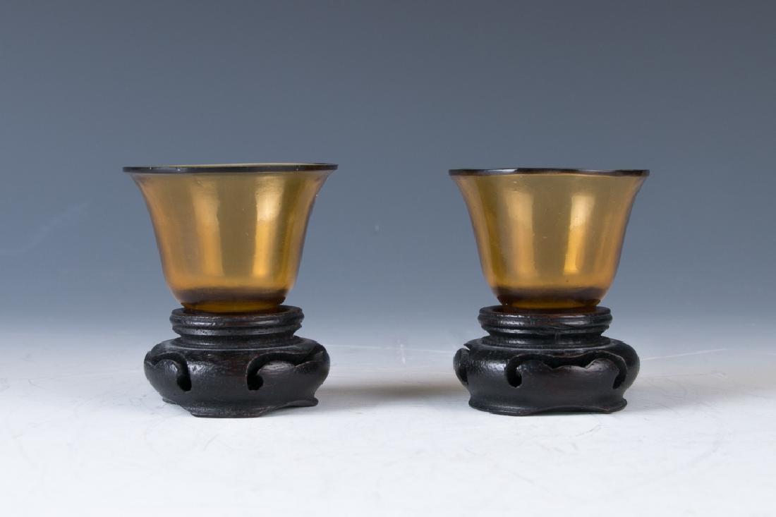 A Pair of Peking Glass Cups with Stands (1 of 9)