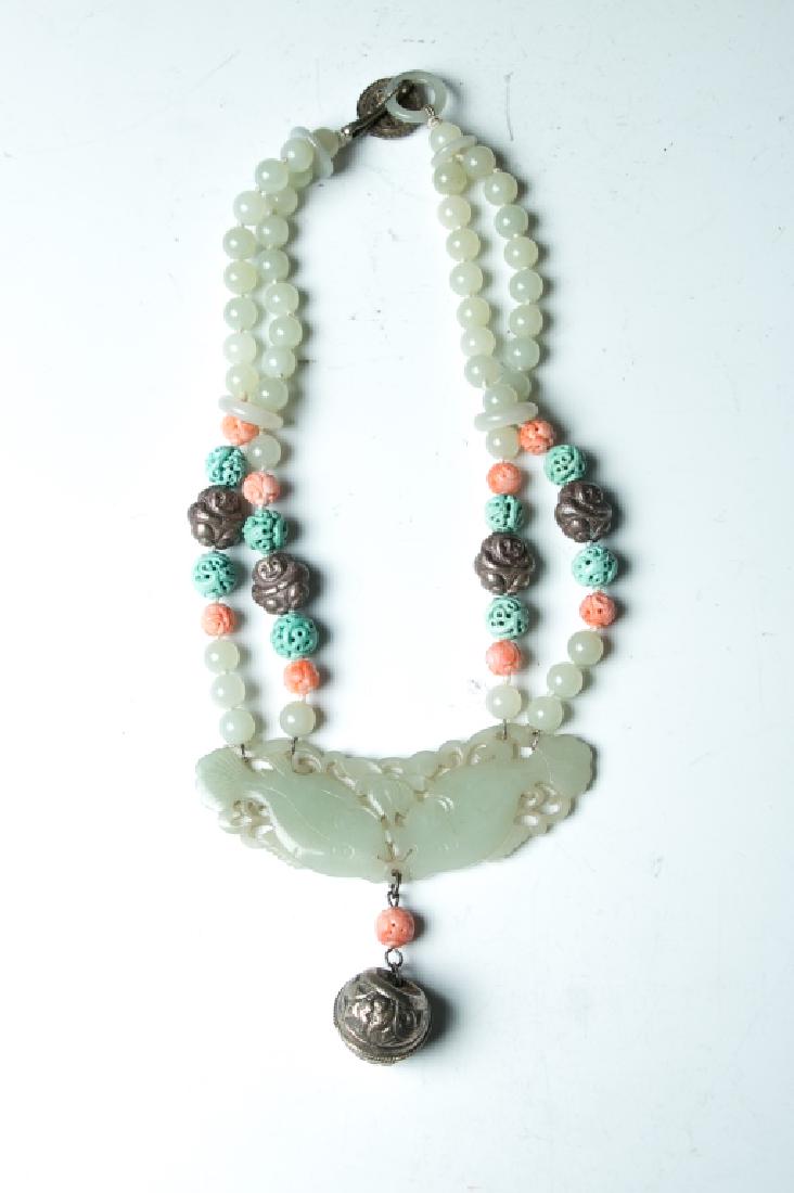 A TIBET WHITE JADE SILVER BELL PENDANT NECKLACE (1 of 8)