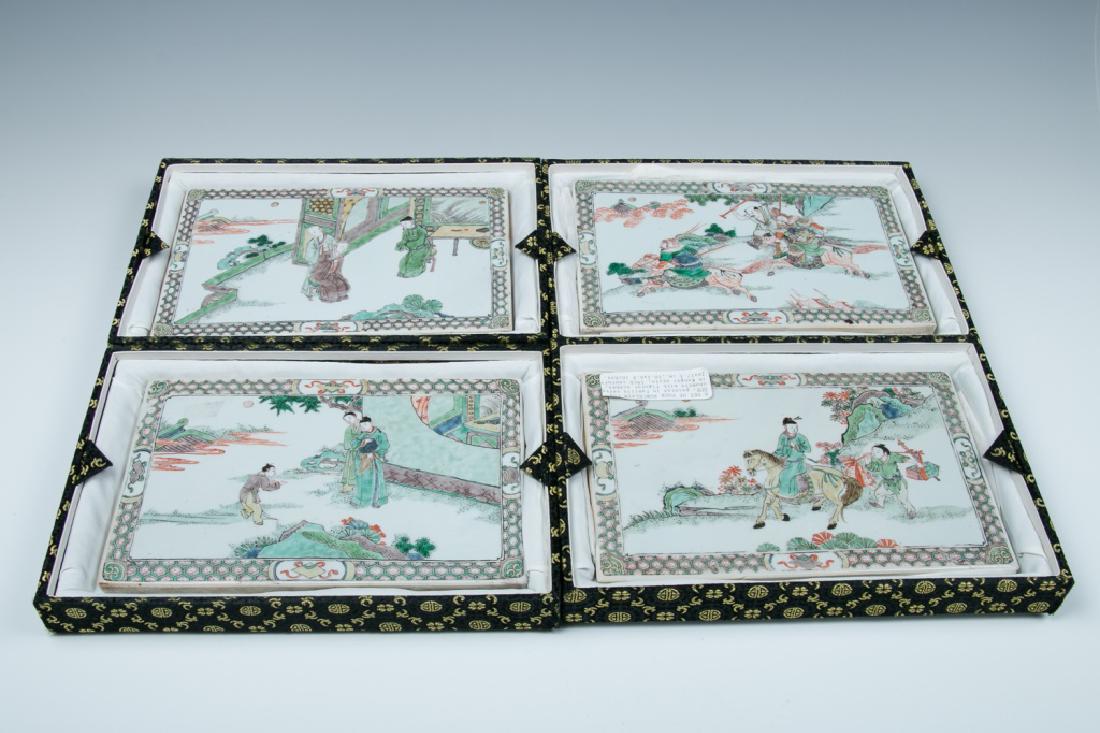 SET OF FOUR FAMILLE VERTE PORCELAIN PANELS, 19C. (1 of 14)
