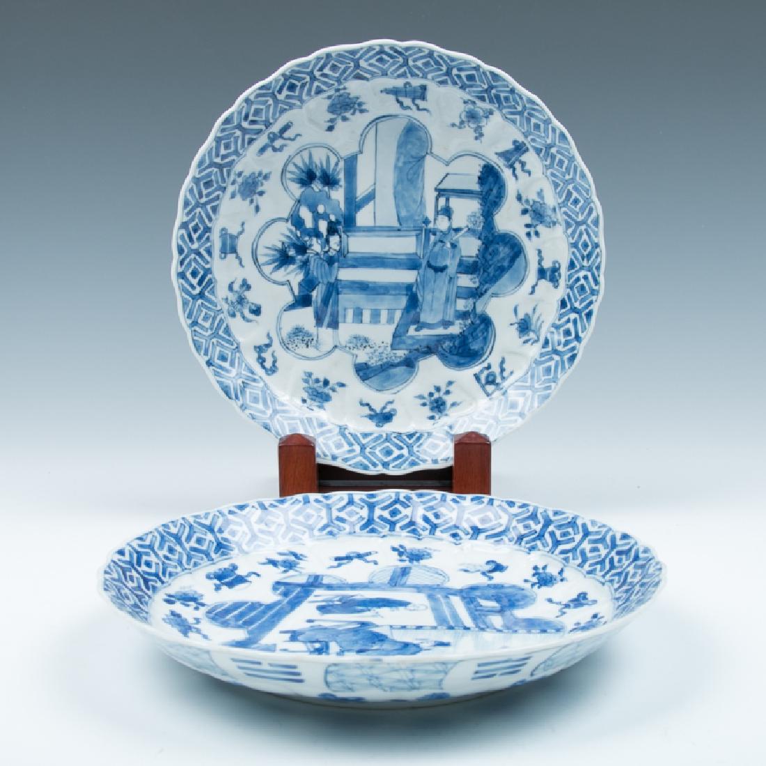 TWO BLUE AND WHITE 'FIGURAL' DISHES, KANGXI PERIOD (1 of 15)