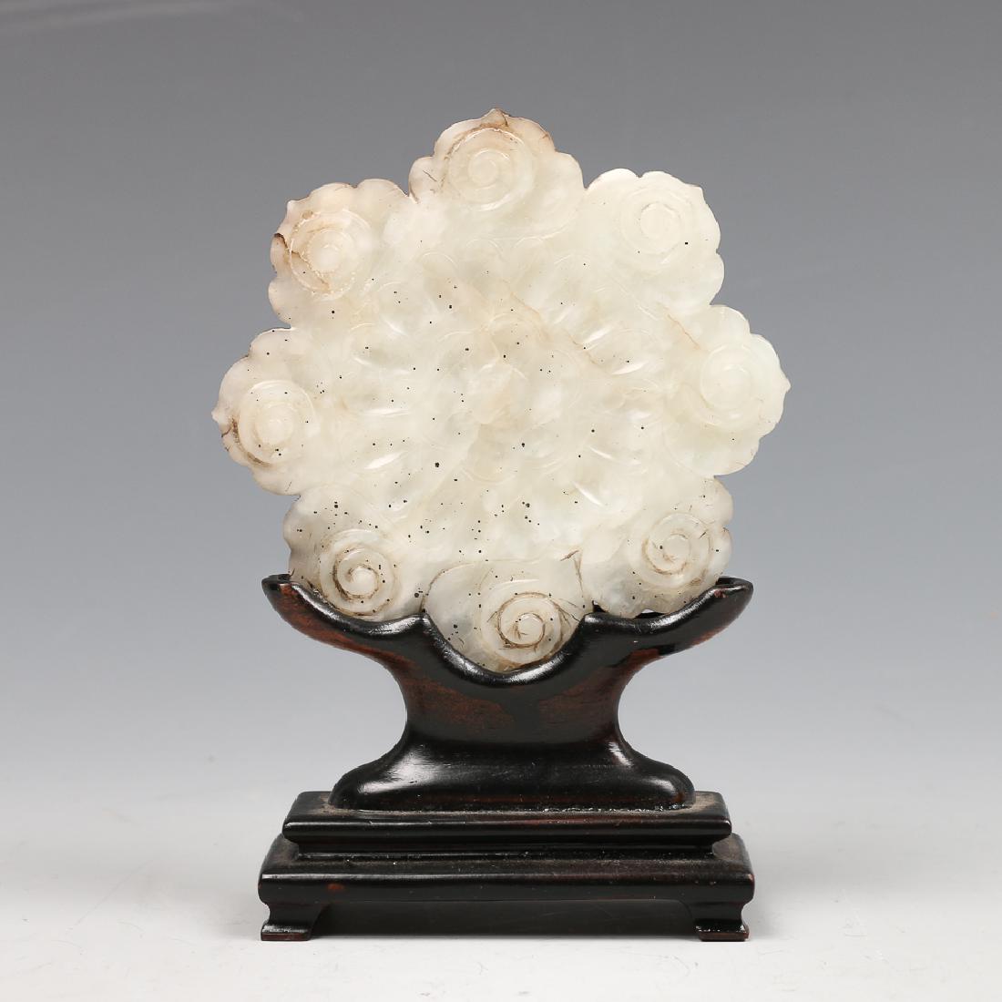 CHINESE CARVED JADE 'FLORAL' PLAQUE WITH STAND (1 of 14)