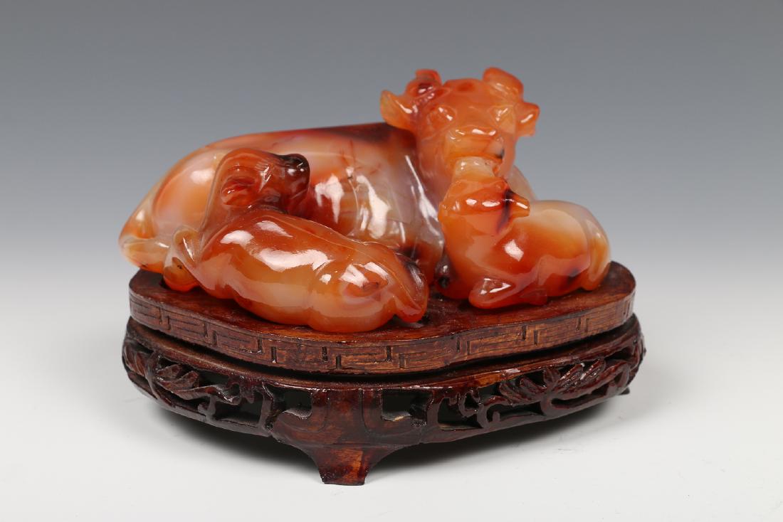 CHINESE AGATE BUFFALO CARVING WITH STAND (1 of 13)