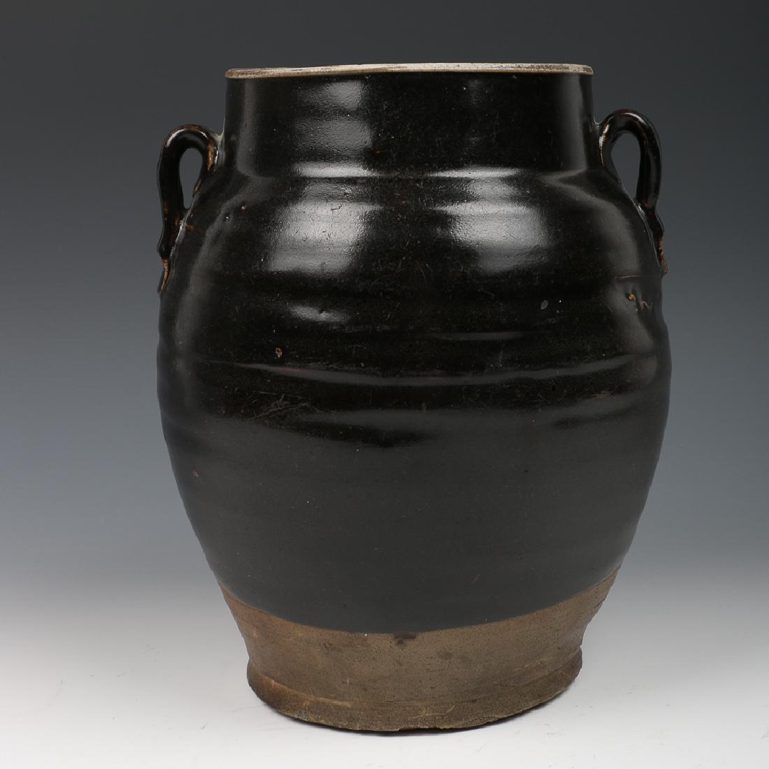CHINESE BLACK GLAZED POTTERY JAR (1 of 11)