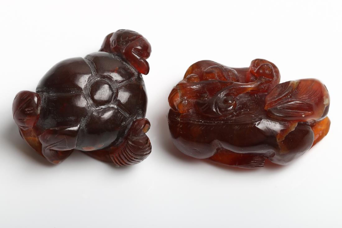 PAIR OF CHINESE RED AGATE CARVINGS, QING (1 of 14)