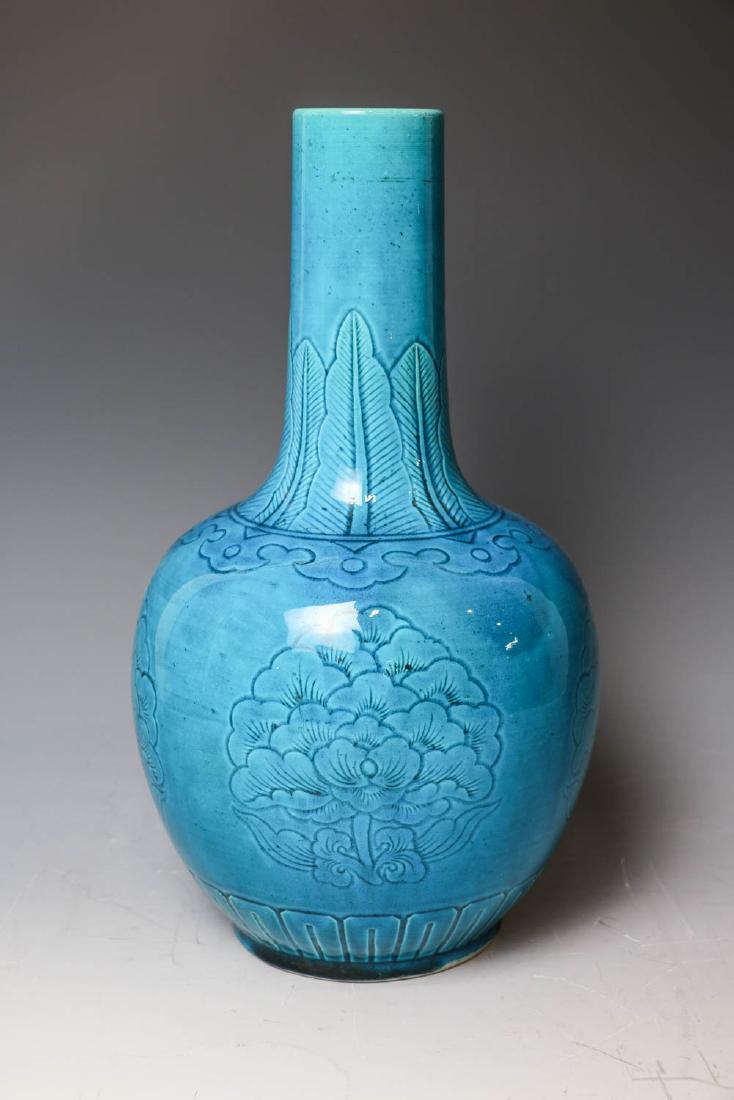TURQUOISE GLAZED BOTTLE VASE, JINGDEZHEN MARK (1 of 15)