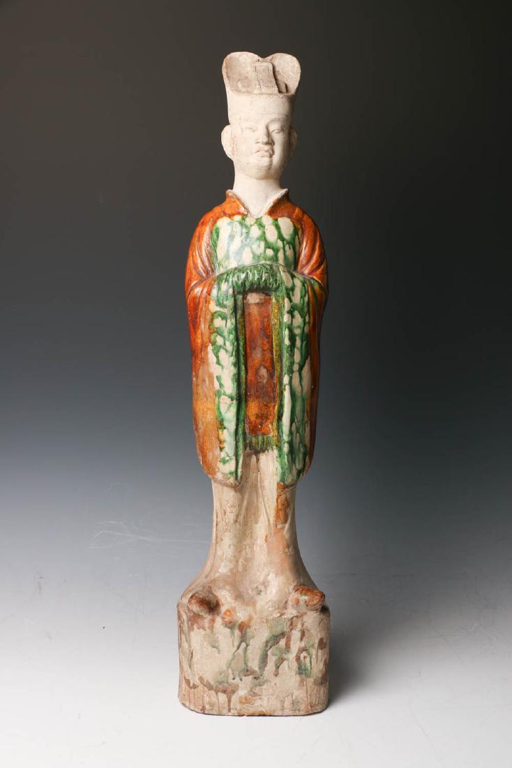 CHINESE SANCAI GLAZE IMPERIAL ATTENDANT FIGURE, TANG (1 of 14)
