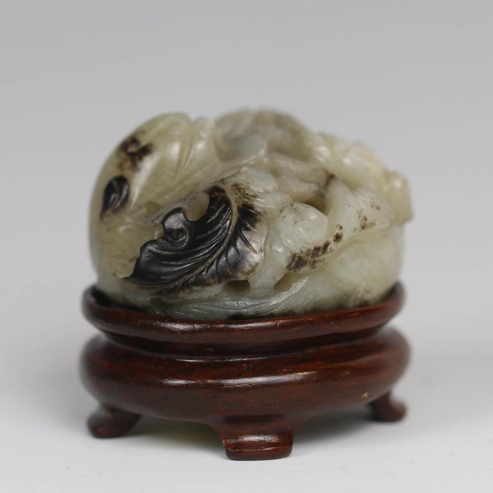 CELADON JADE BEAST AND RUYI CARVING WITH STAND (1 of 10)