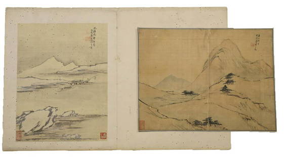 LIANG YUWEI (1840-1912) TWO LANDSCAPE PAGES: 2 Landscape Pages, ink and color on paper, Provenance: Property from the Estate of Tai Kwok Choi, Hong Kong and Toronto