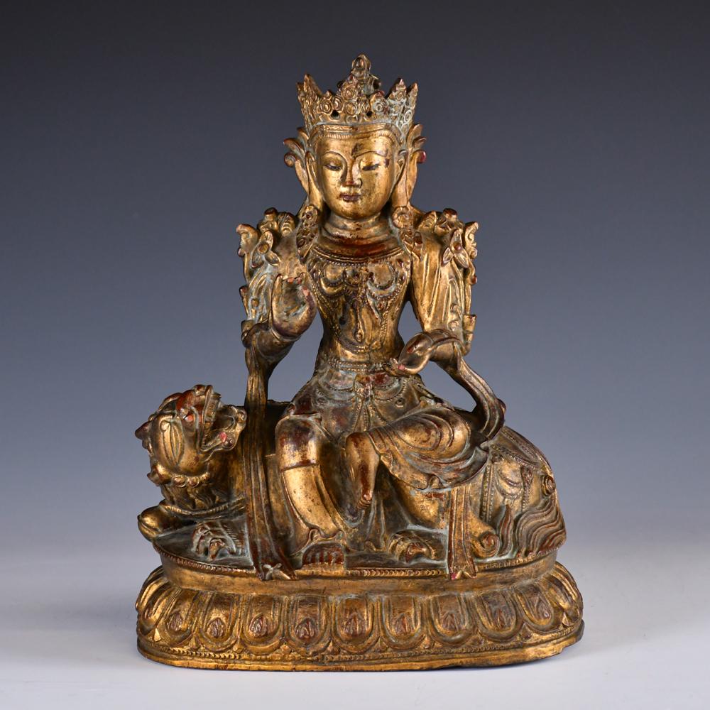 Old Tibetan Gilt Maitreya Riding A Qilin (1 of 18)