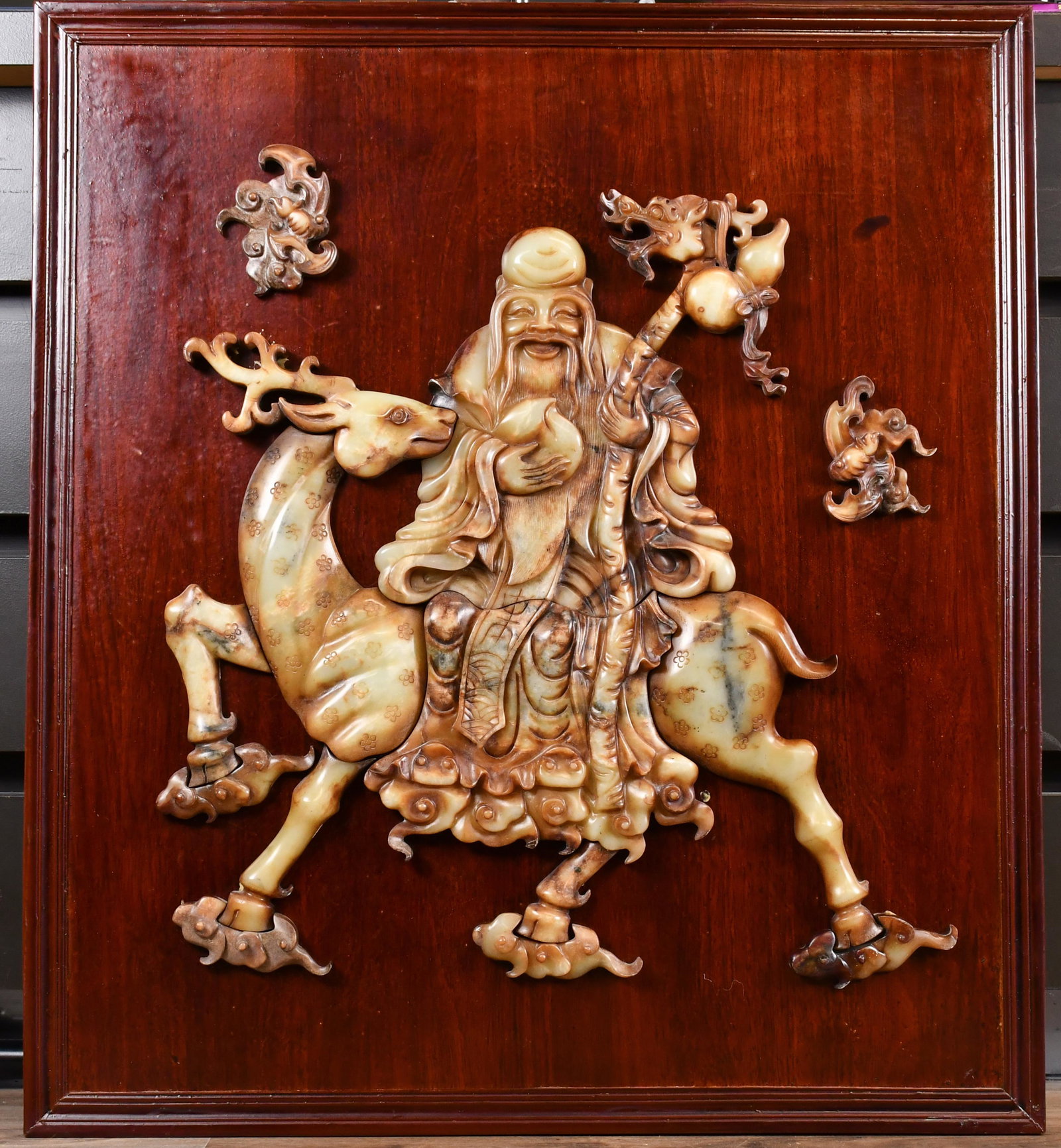 A Chinese Decorative Jade Stone Inlaid Wood Panel (1 of 9)