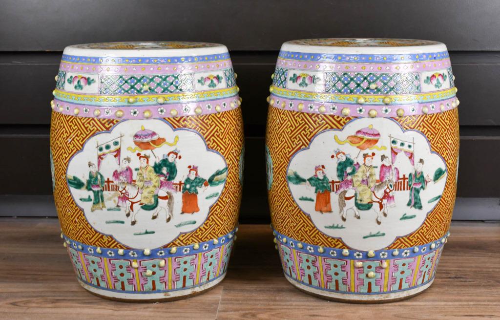 A Pair of Famille Rose Figures Porcelain Stools (1 of 7)