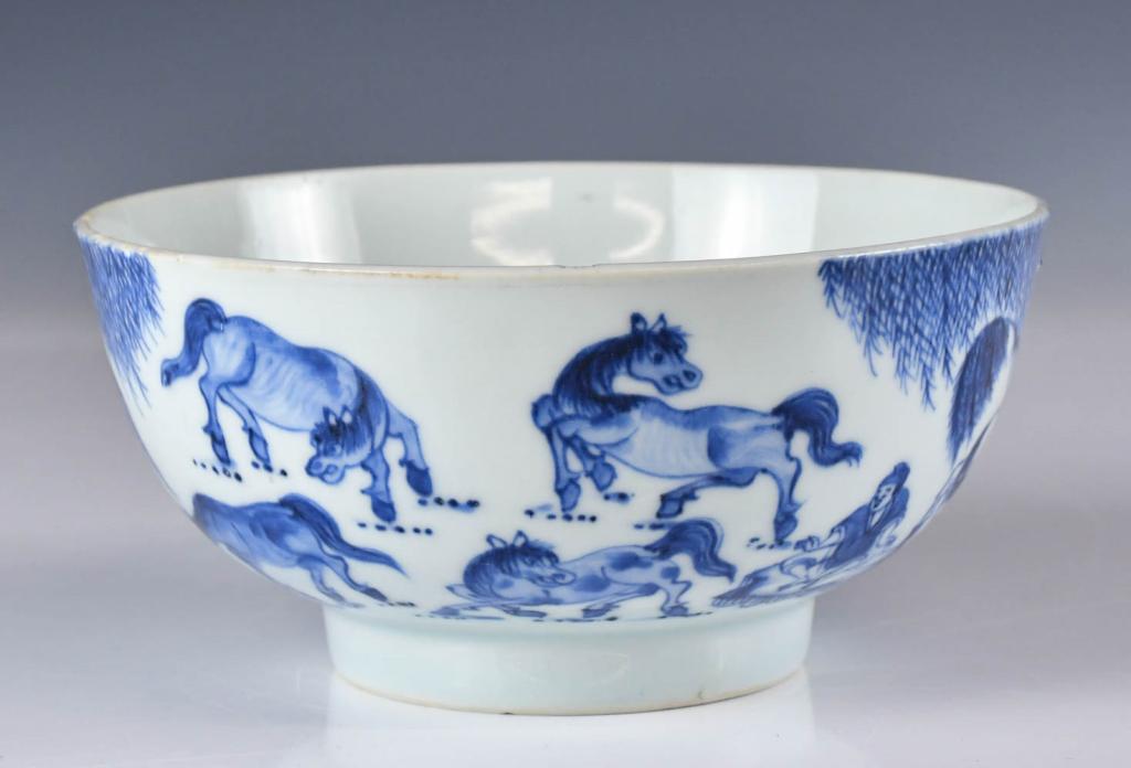 A Blue and White Five Horses Bowl Mid Qing (1 of 10)