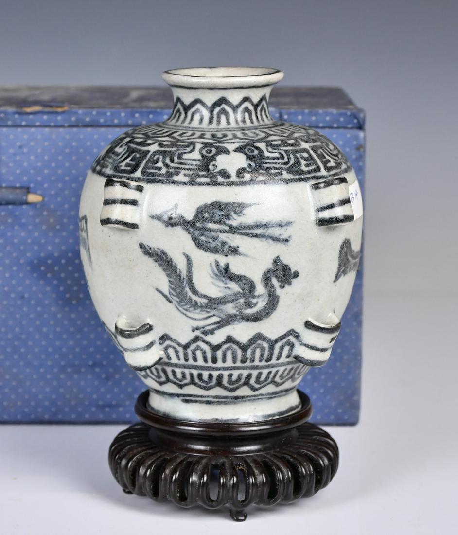 A Blue & White Phoenix Vase w/Stand & Box (1 of 8)