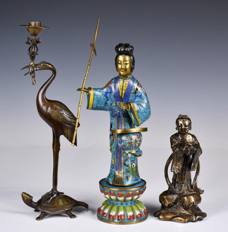 2 Bronze Objects & 1 Cloisonne Enamel Figure 19thC (1 of 11)