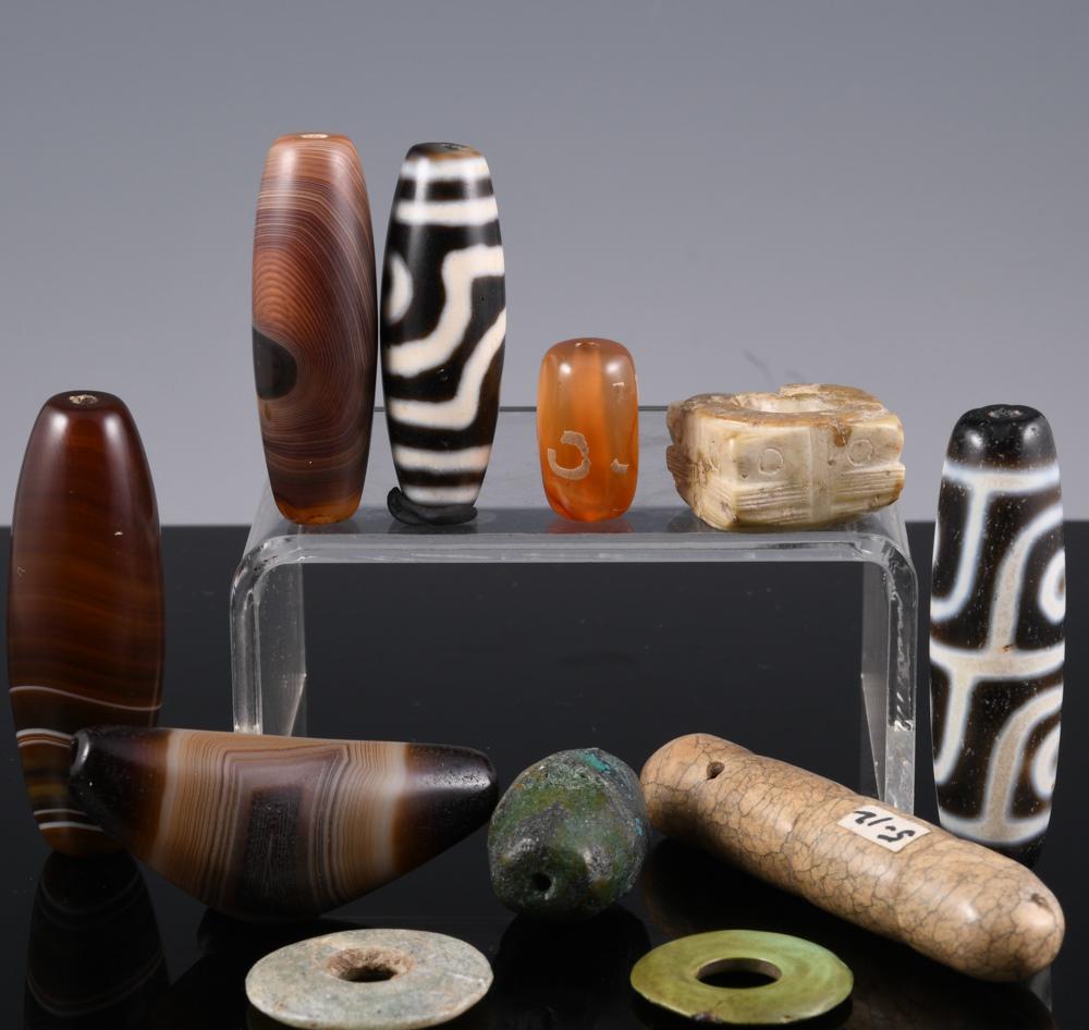 Eleven Chinese Jade Cong Dzi Agate Carnelian Beads (1 of 19)