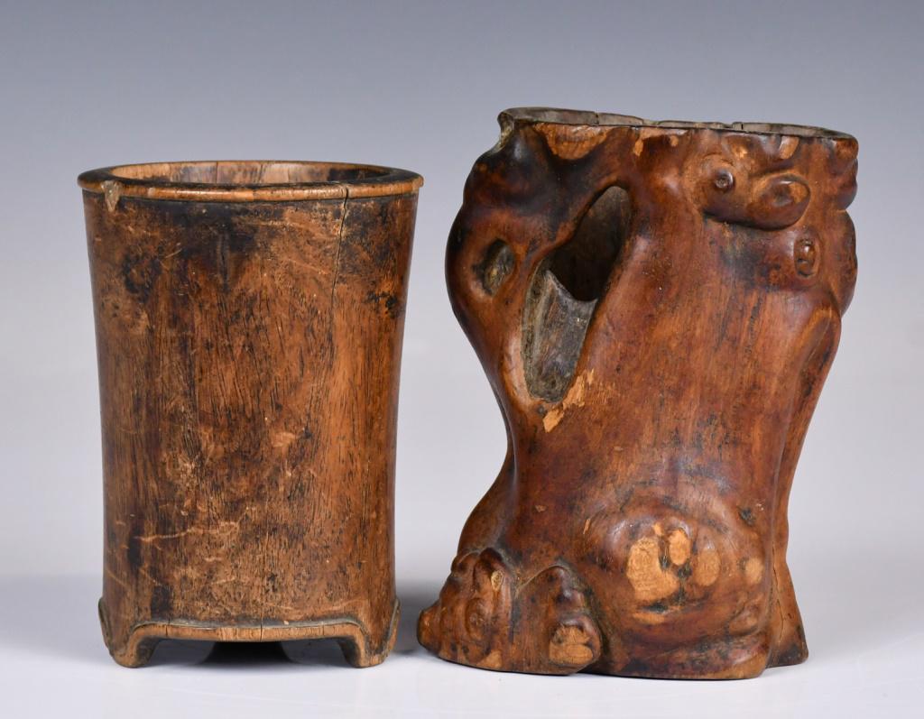 A Group of Two Hardwood Brushpots Qing (1 of 8)