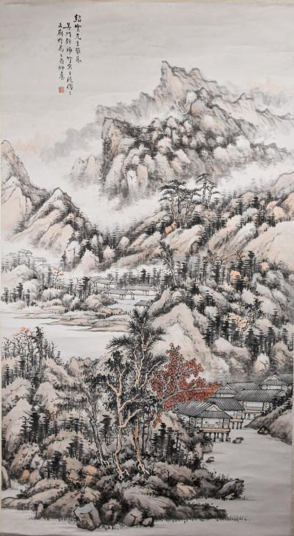 Gu Shizhu(Late Qing) Landscape Hanging Scroll (1 of 9)
