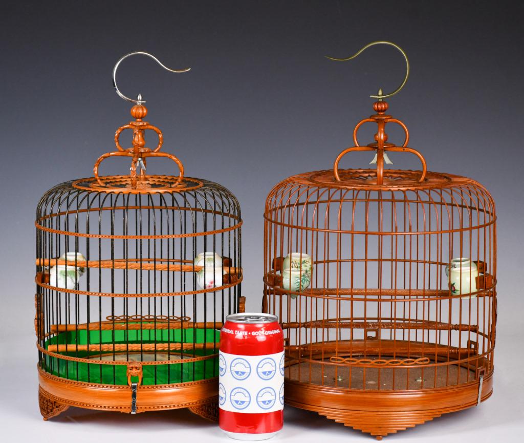 2 Chinese Bamboo Birdcages w/ Bird Feeders Republi (1 of 11)