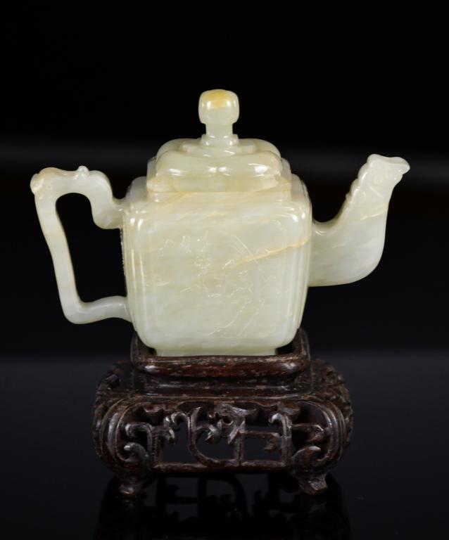 A White Jade Carved Square Teapot w/Std 18thC (1 of 12)