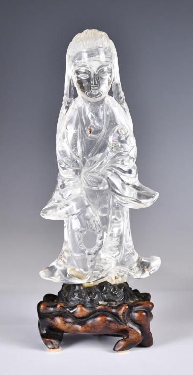 A Crystal Carved Guanyin Statue w/Std Republican P (1 of 11)
