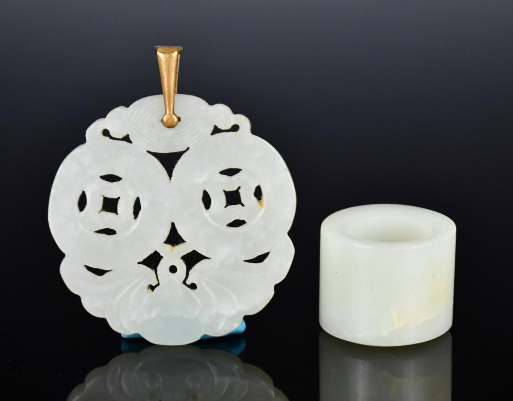 A White Jade Archer's Ring & A Plaque 19thC (1 of 7)