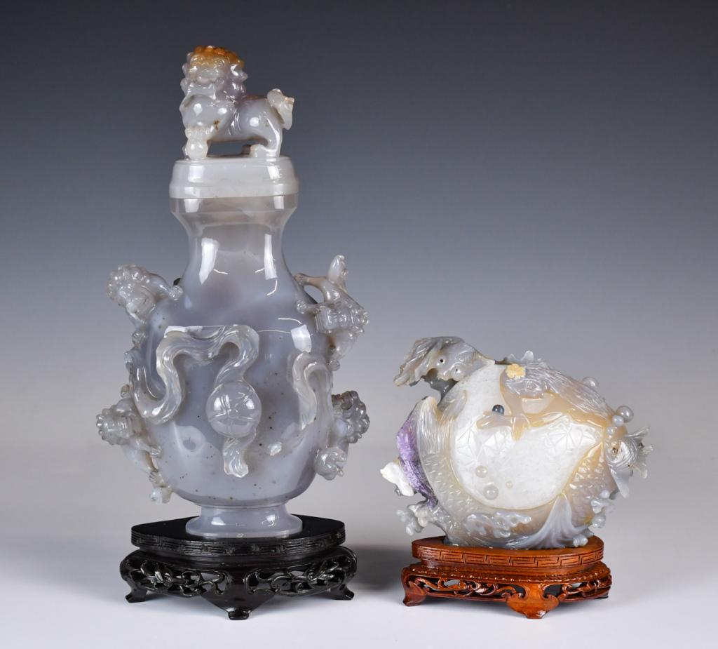 An Agate Covered Vase & Carving w/ Stand 1950-60s (1 of 12)