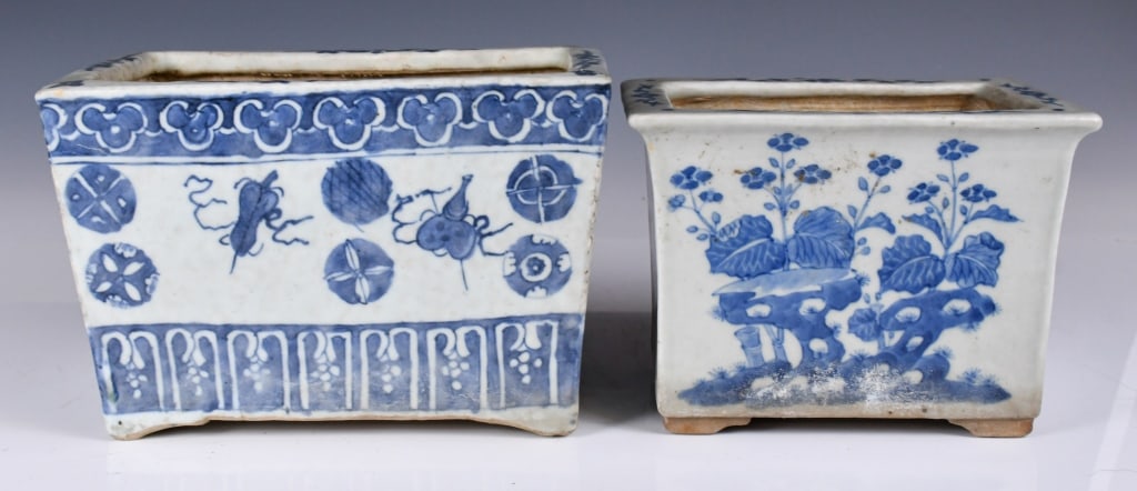 Group of 2 Rectangular Blue & White Planters 19thC (1 of 13)